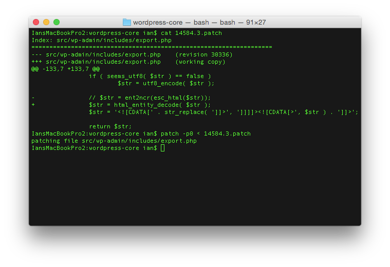 wordpress-core — Applying a Patch