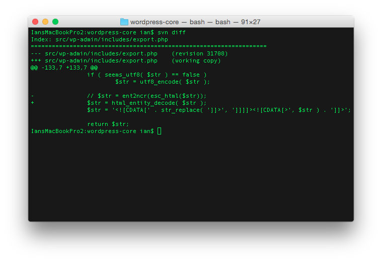 wordpress-core — Creating a Patch