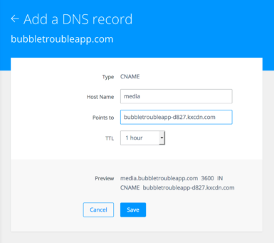 Add CNAME for KeyCDN Domain