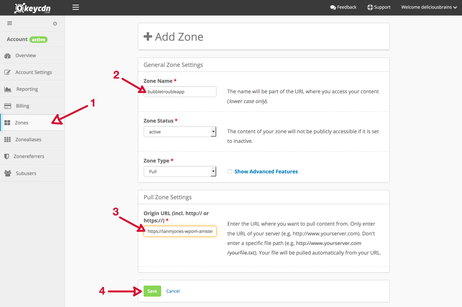 KeyCDN Add Zone