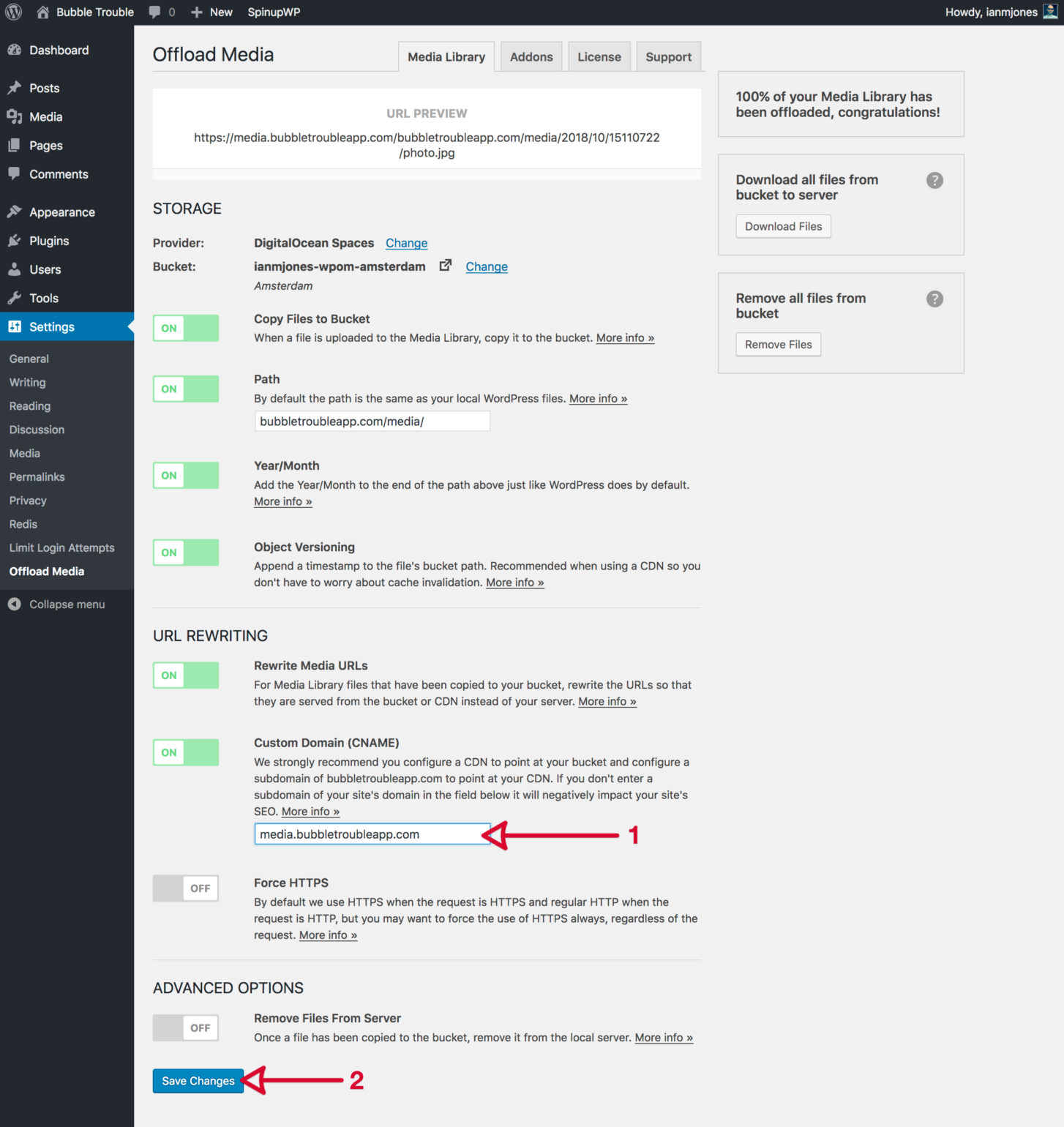 Offload Media Add KeyCDN Custom Domain