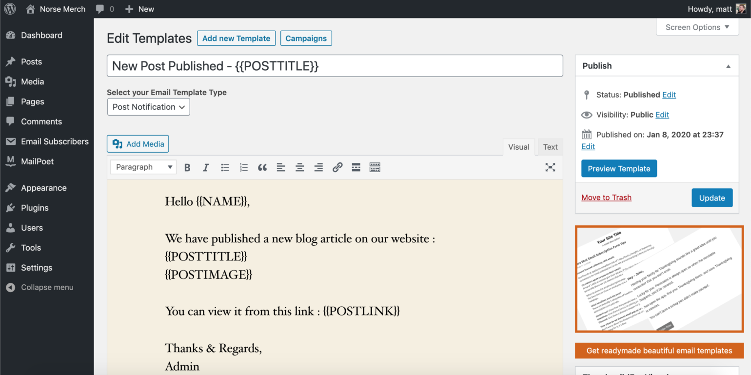 Email Subscribers template