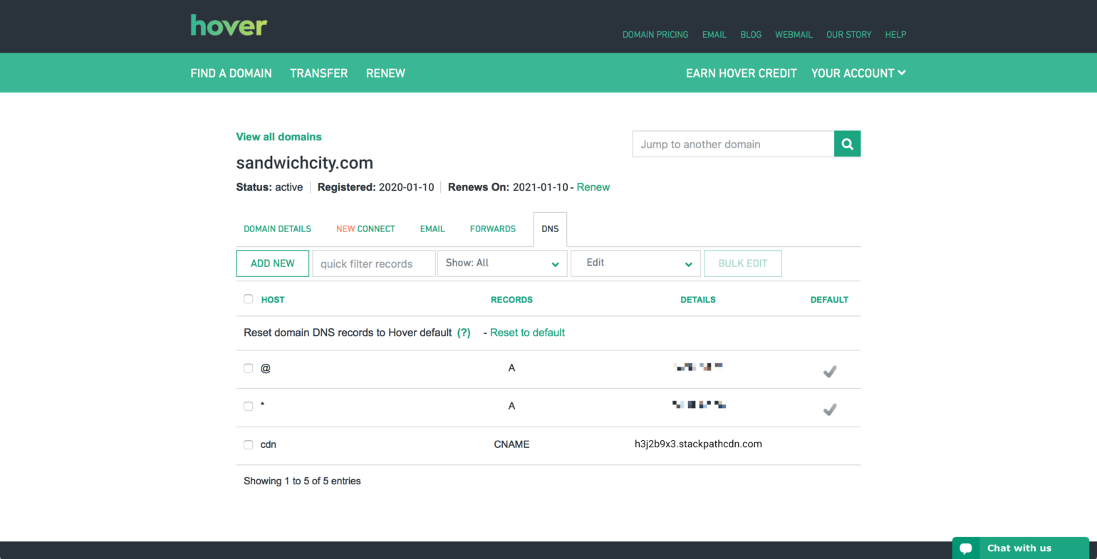 StackPath setup - DNS provider control panel