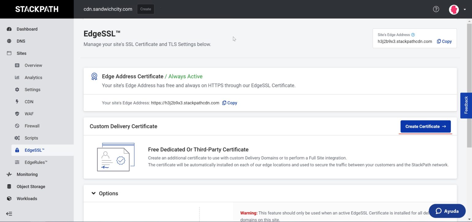 StackPath setup - EdgeSSL create certificate