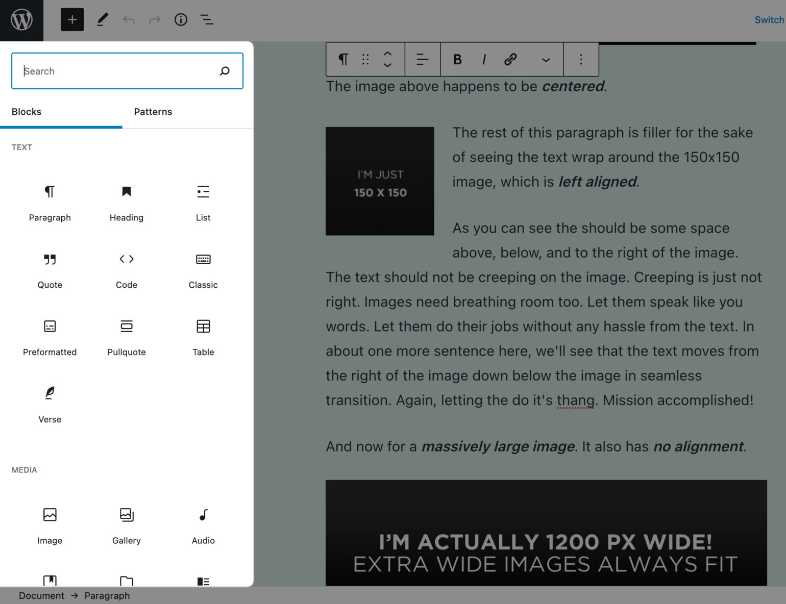 The Add Block sidebar