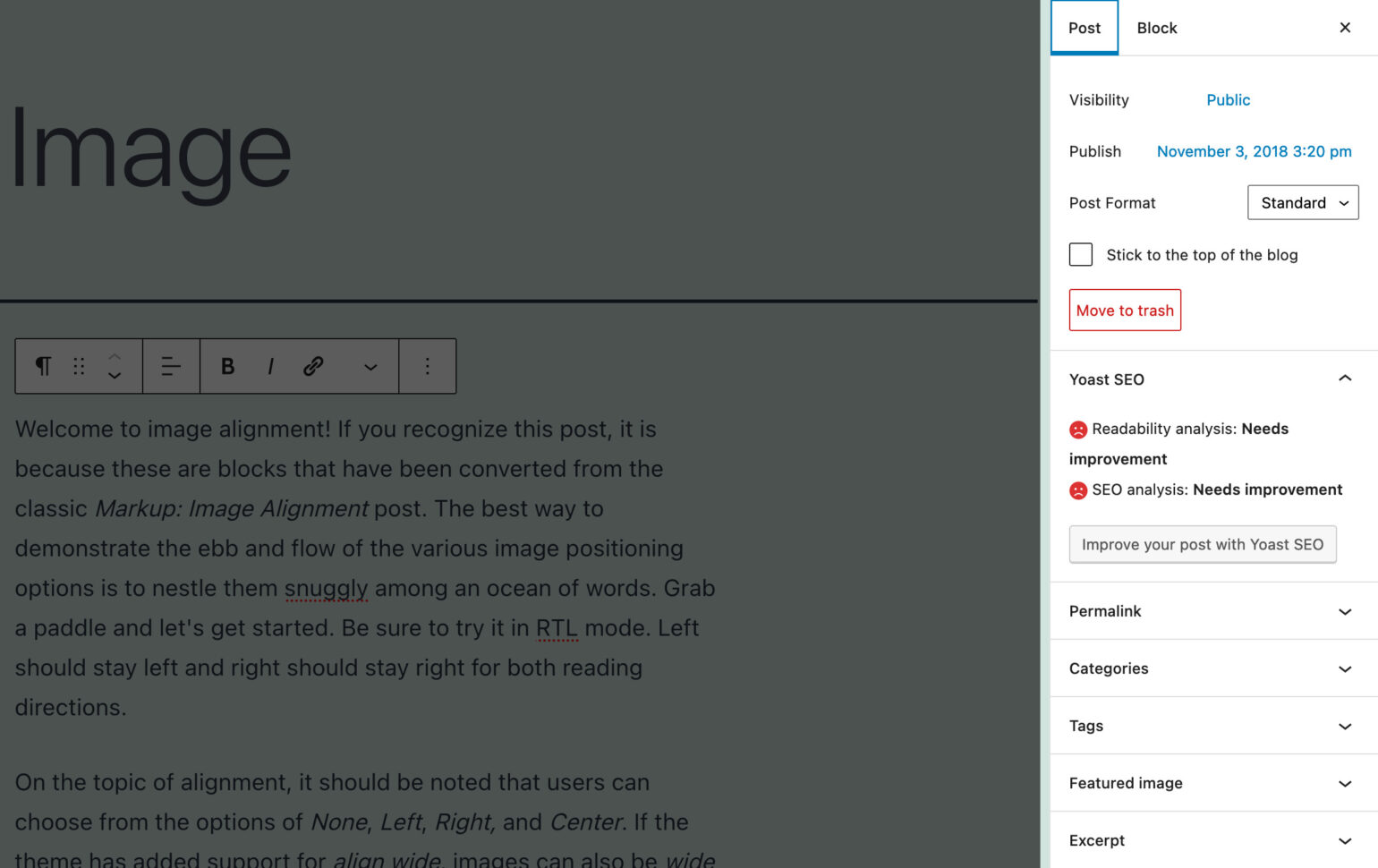 The Block Editor sidebar