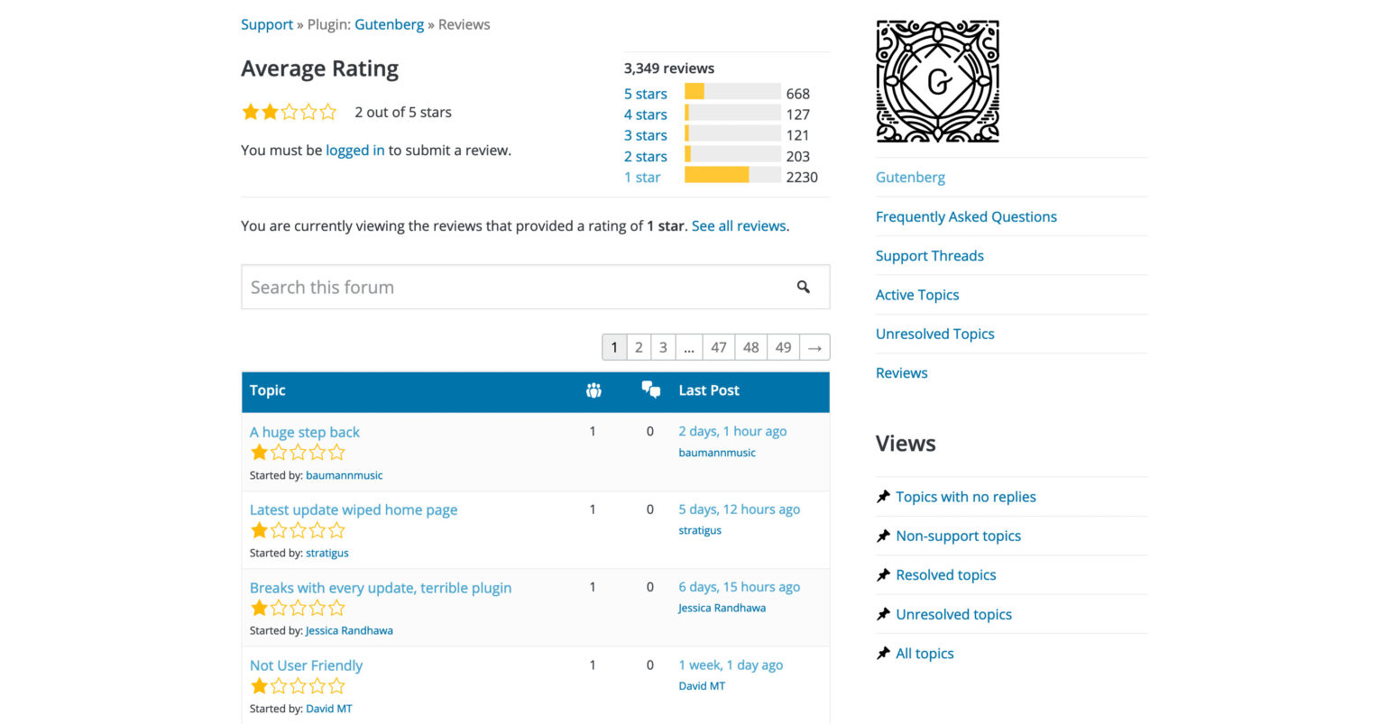 The Gutenberg plugin’s support page