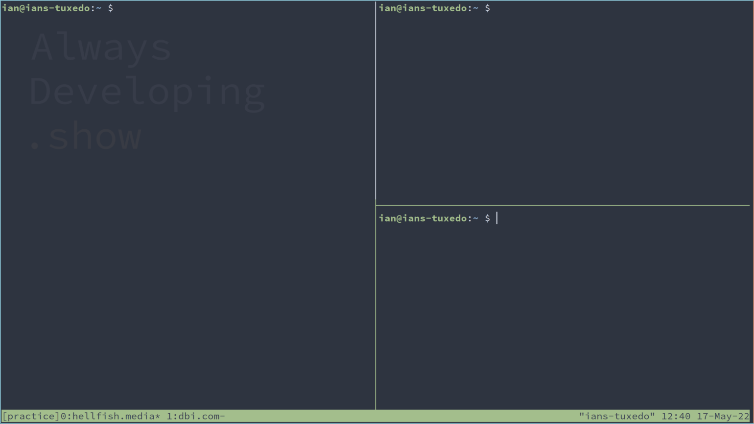 tmux showing two renamed windows.