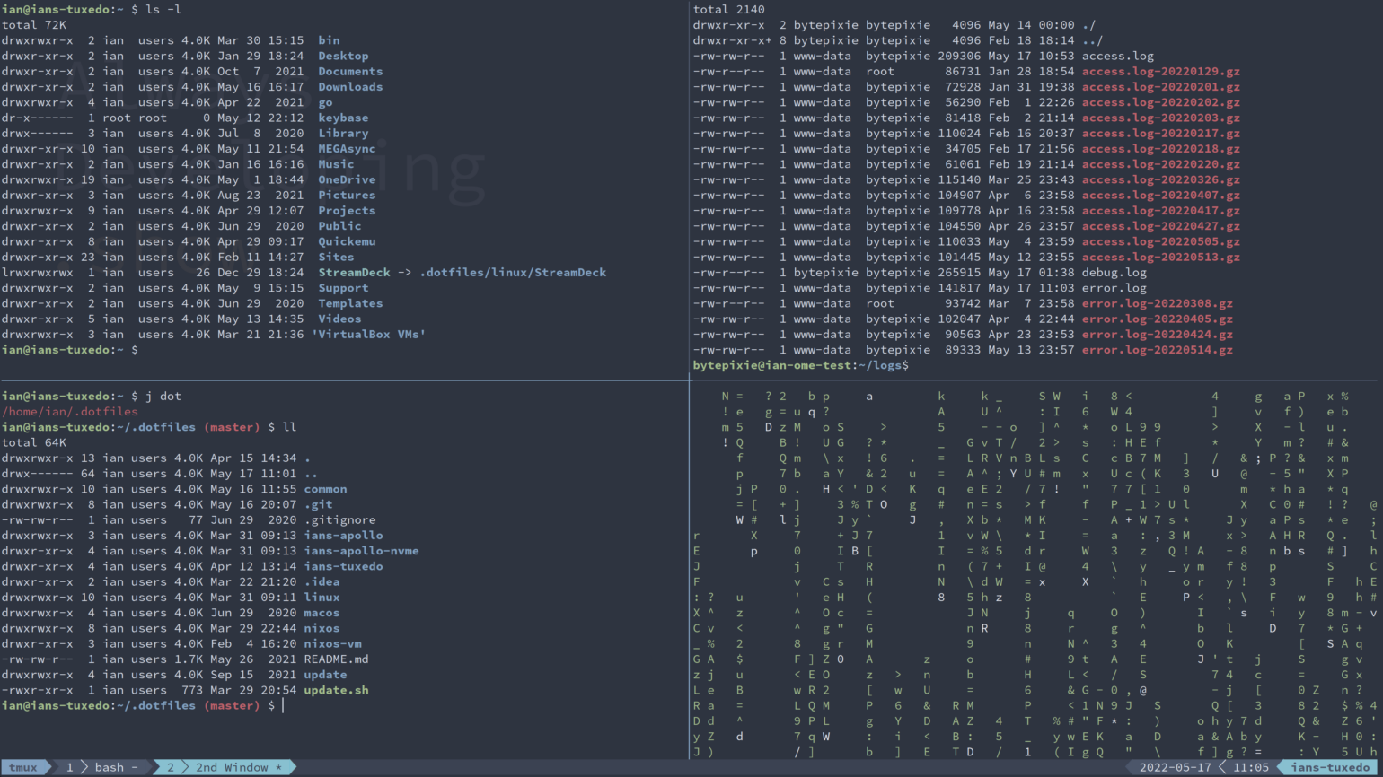 tmux with second window.