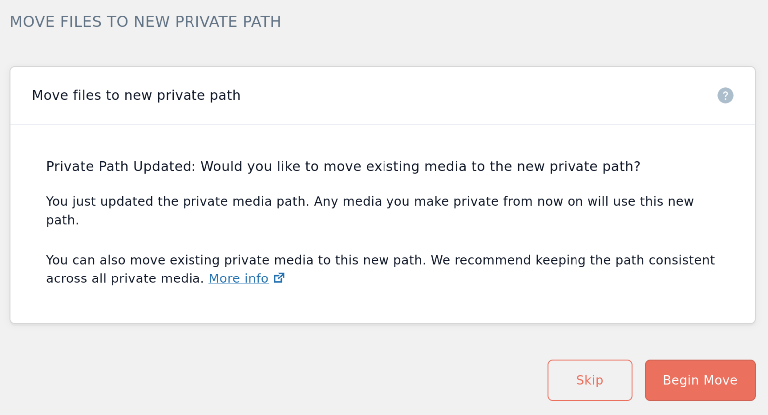 Screenshot of WP Offload Media showing move private media prompt