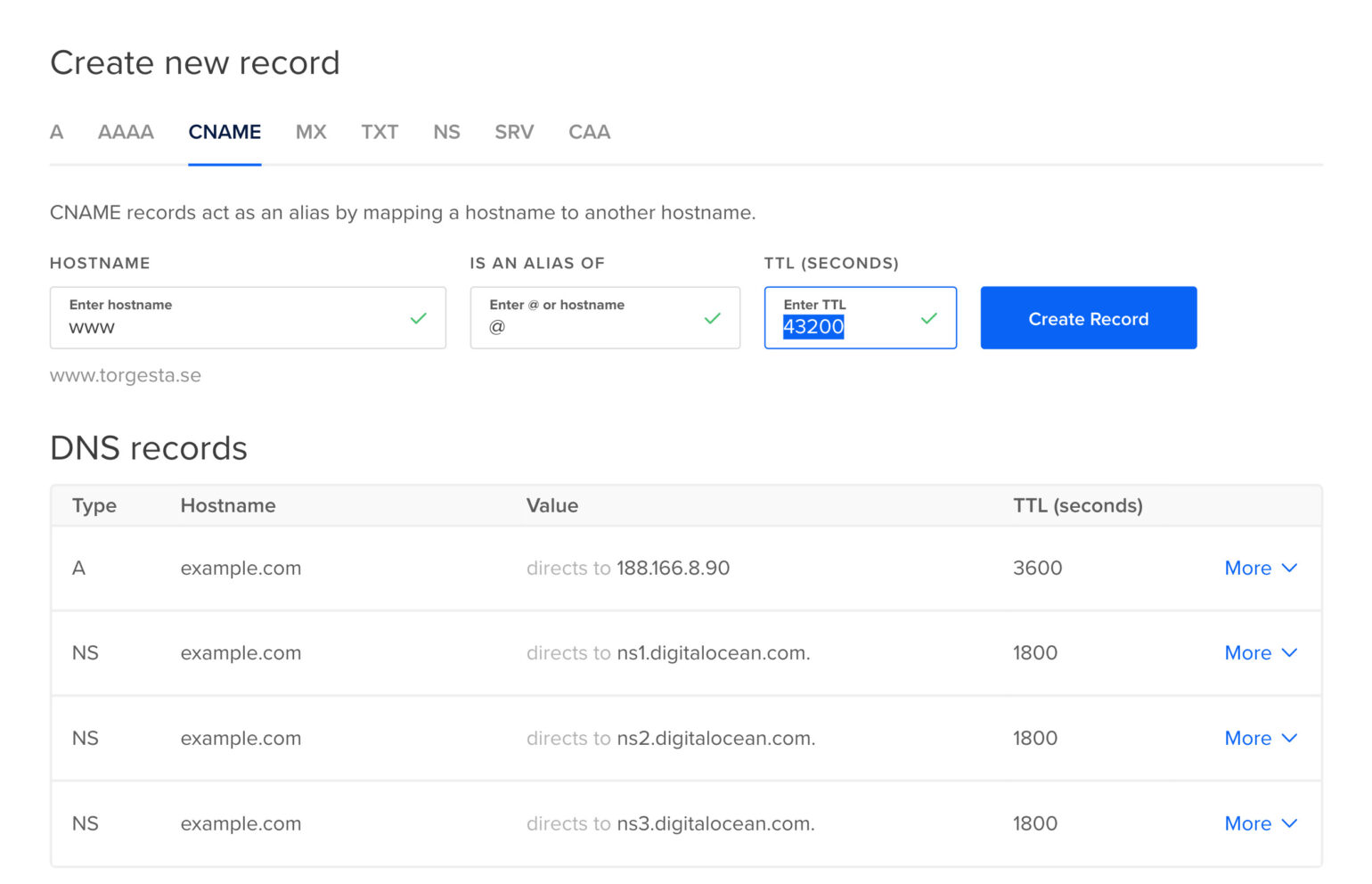 Re-creating existing DNS settings on DigitalOcean - WP Offload Media