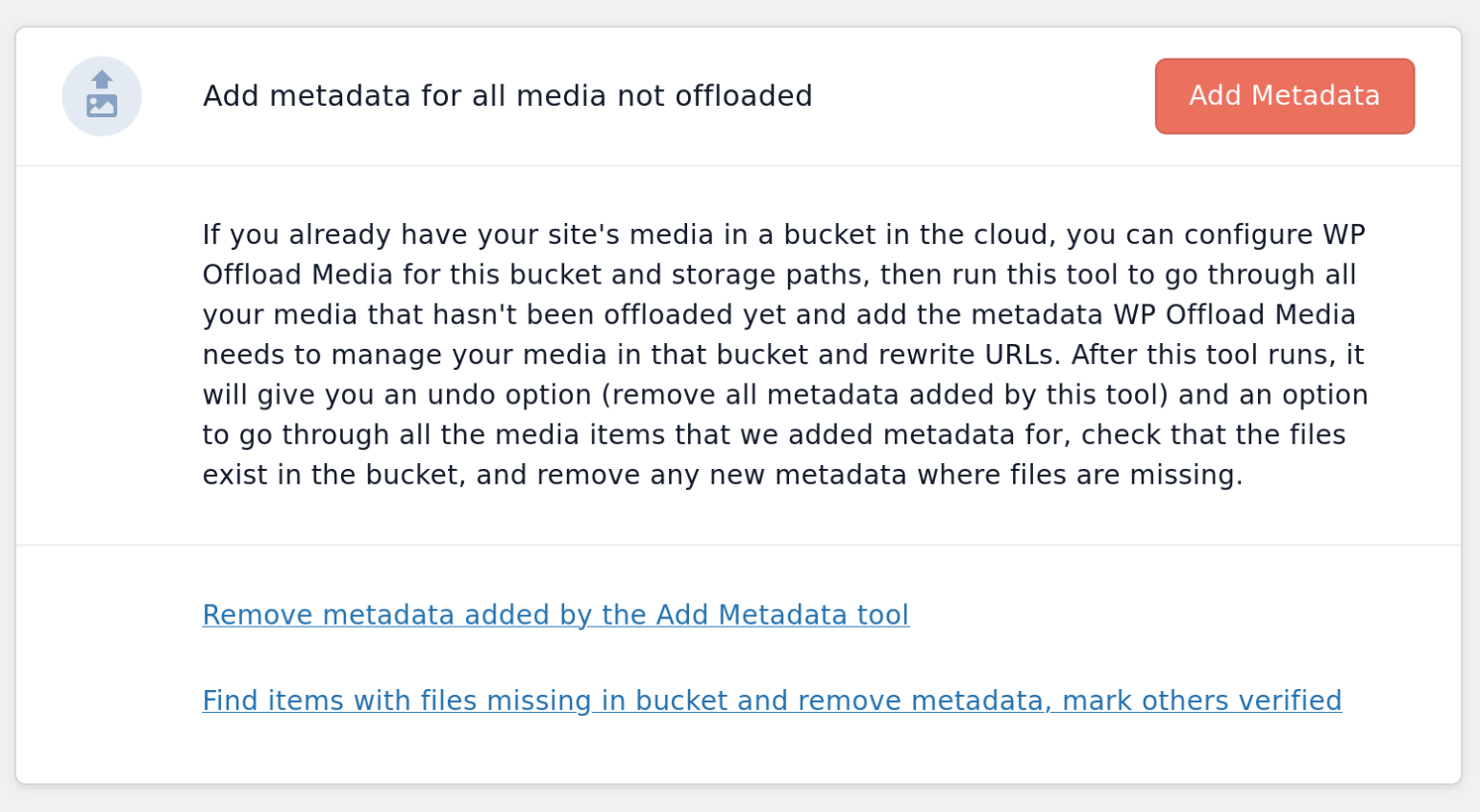 Screenshot of Add Metadata tool shown in Tools tab with analyze and repair links