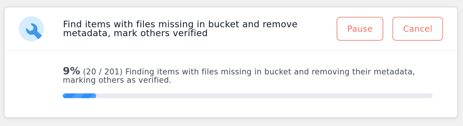 Screenshot of Analyze and Repair for Add Metadata tool running
