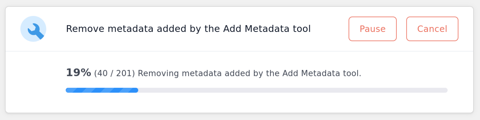 Screenshot of Remove Metadata tool running